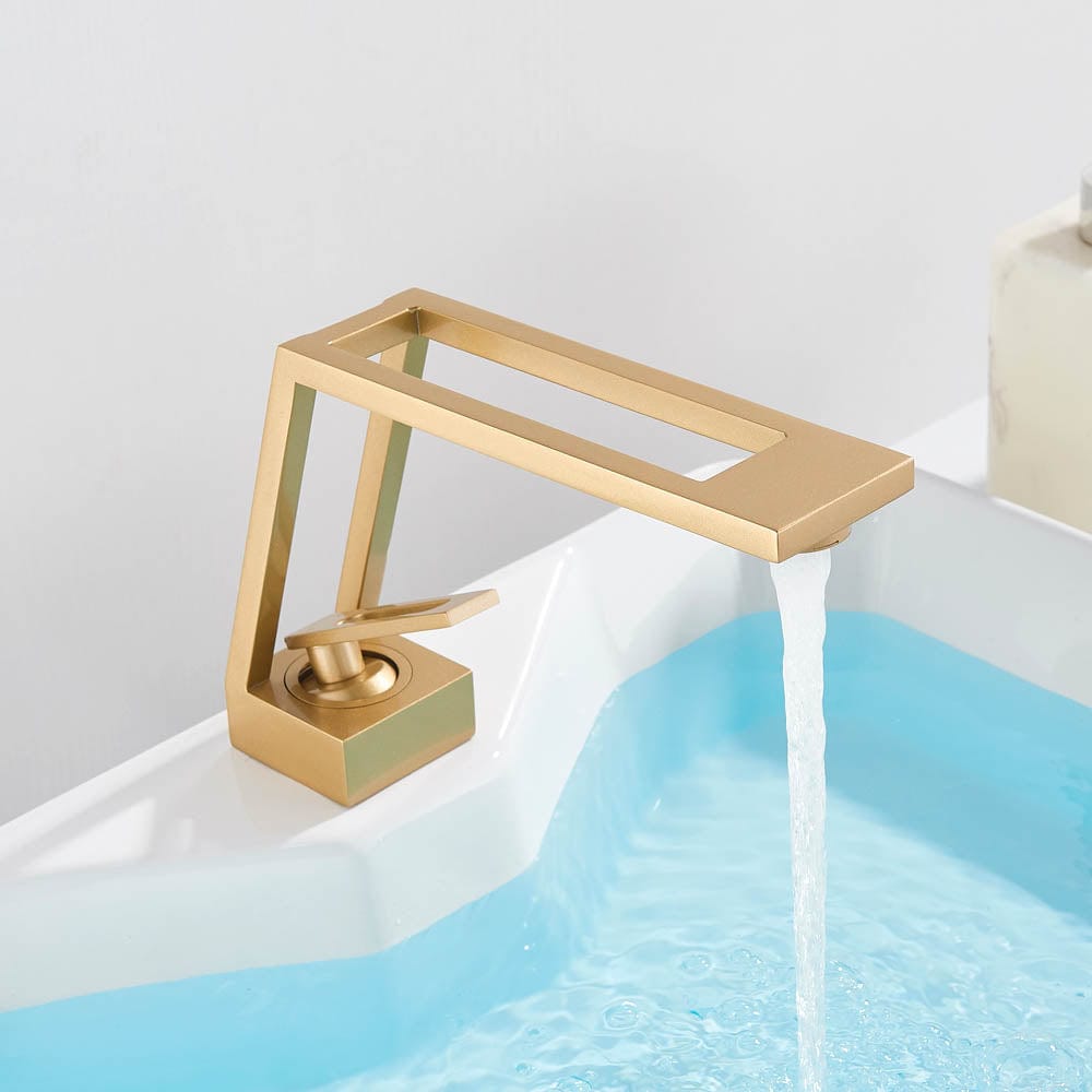 Baterie lavoar cu un singur orificiu, din alamă solidă, auriu mat