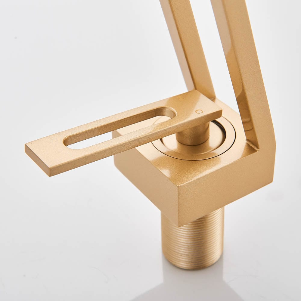 Baterie lavoar cu un singur orificiu, din alamă solidă, auriu mat