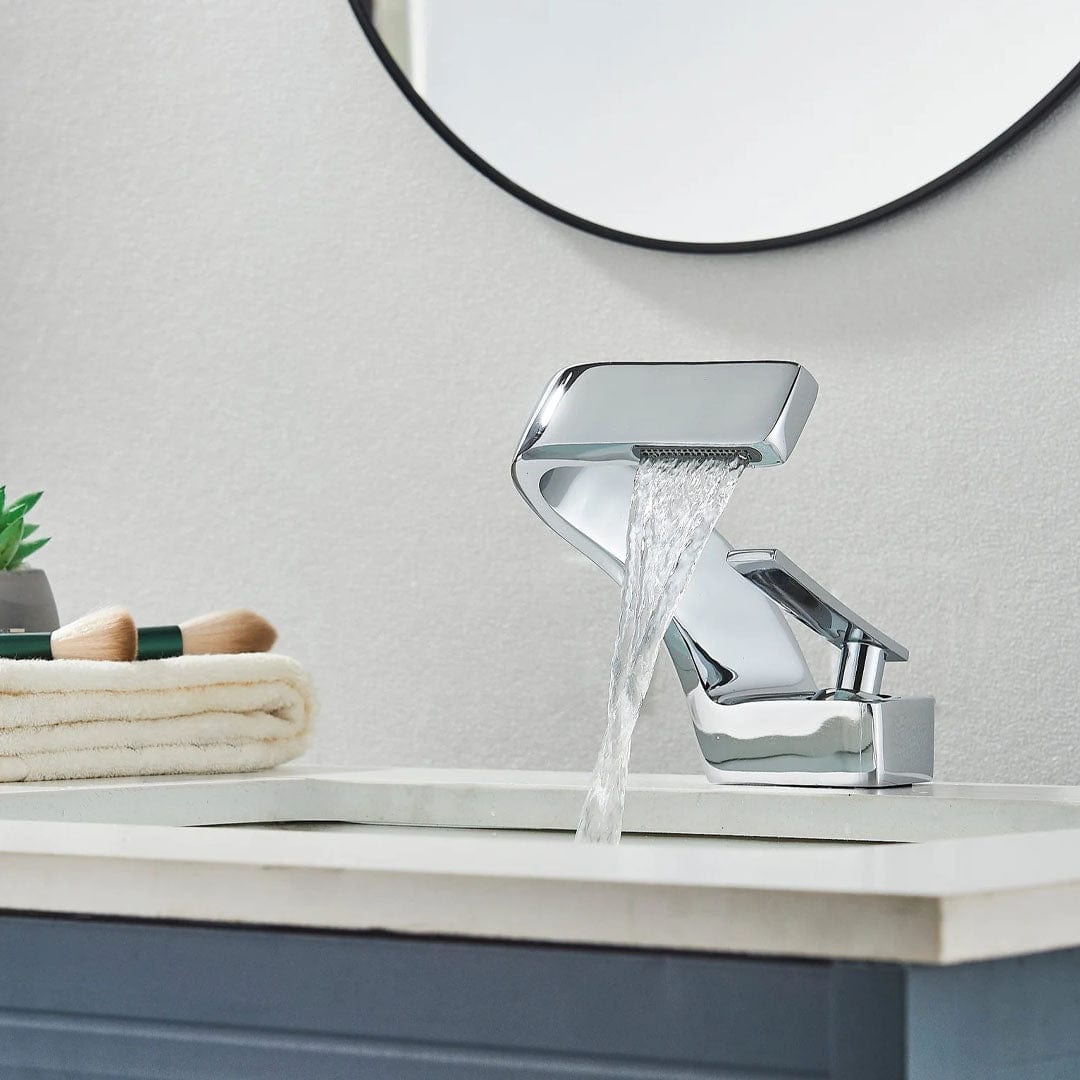 Baterie lavoar, curgere tip cascada, argintiu lucios