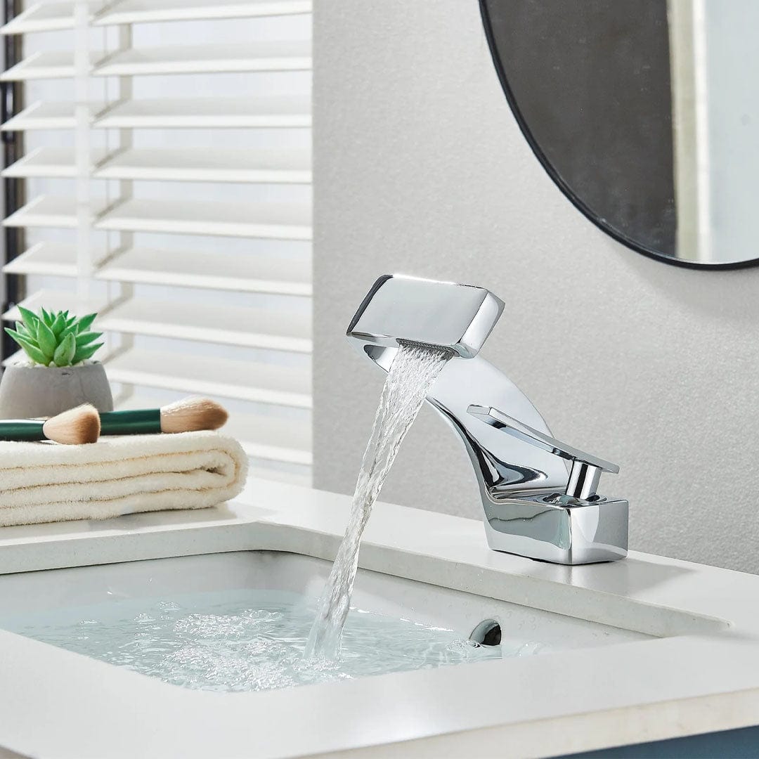 Baterie lavoar, curgere tip cascada, argintiu lucios