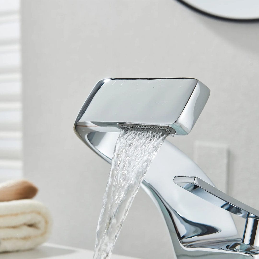 Baterie lavoar, curgere tip cascada, argintiu lucios