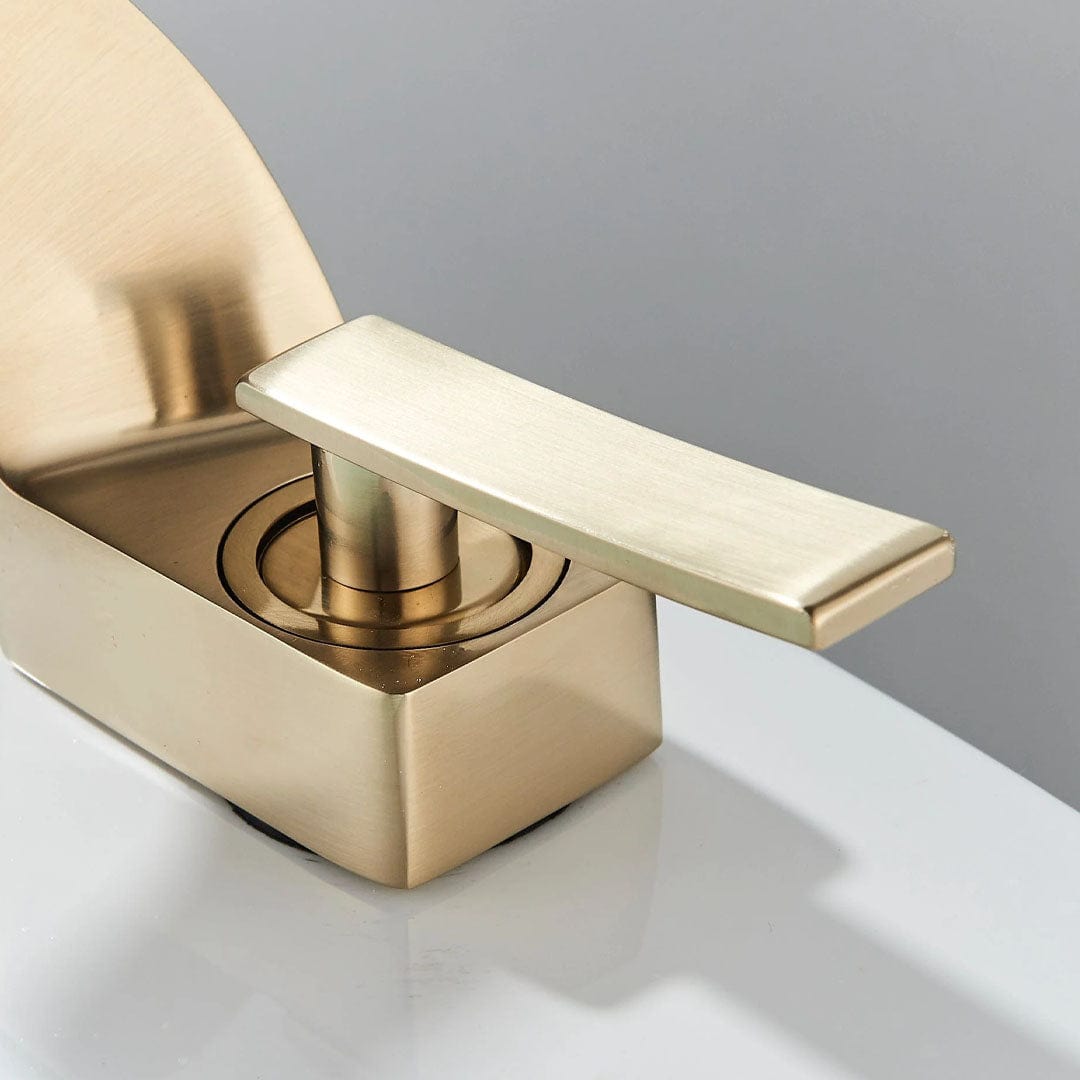 Baterie lavoar, curgere tip cascada, auriu mat