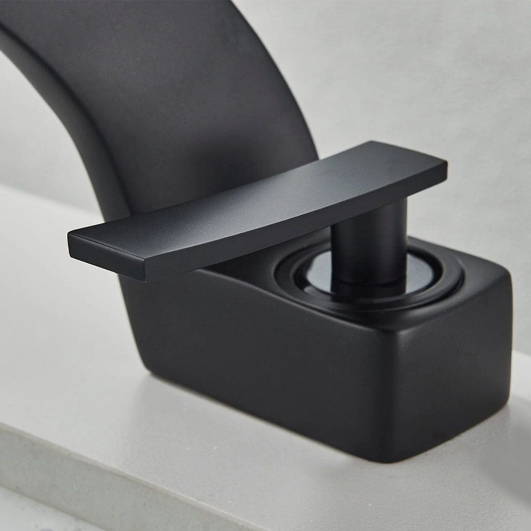 Baterie lavoar, curgere tip cascada, negru mat