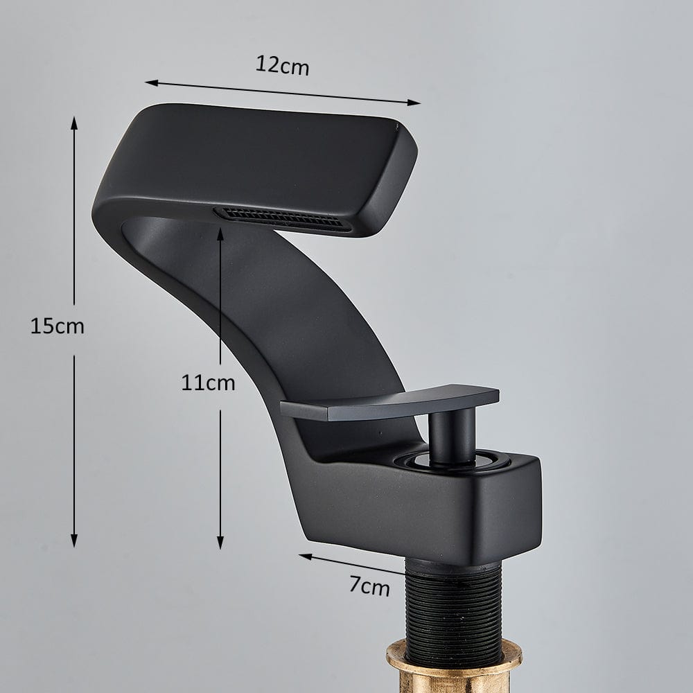 Baterie lavoar, curgere tip cascada, negru mat