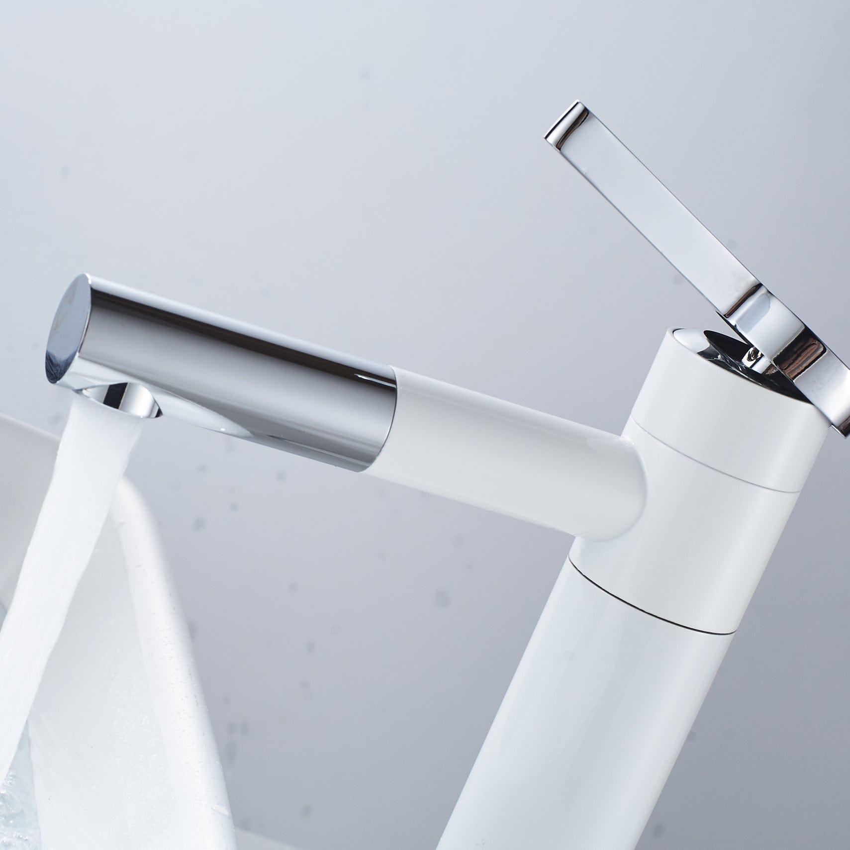 Baterie lavoar, din alama cu montare in blat, alb si cromat