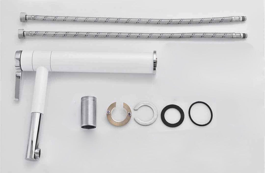 Baterie lavoar, din alama cu montare in blat, alb si cromat