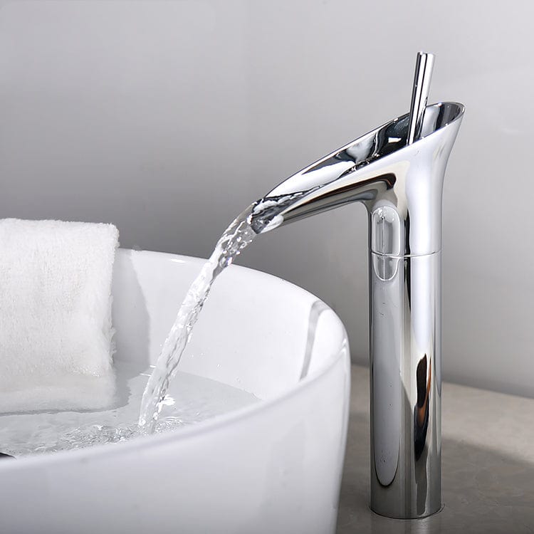 Baterie lavoar din alama, tip cascada, argintiu cromat