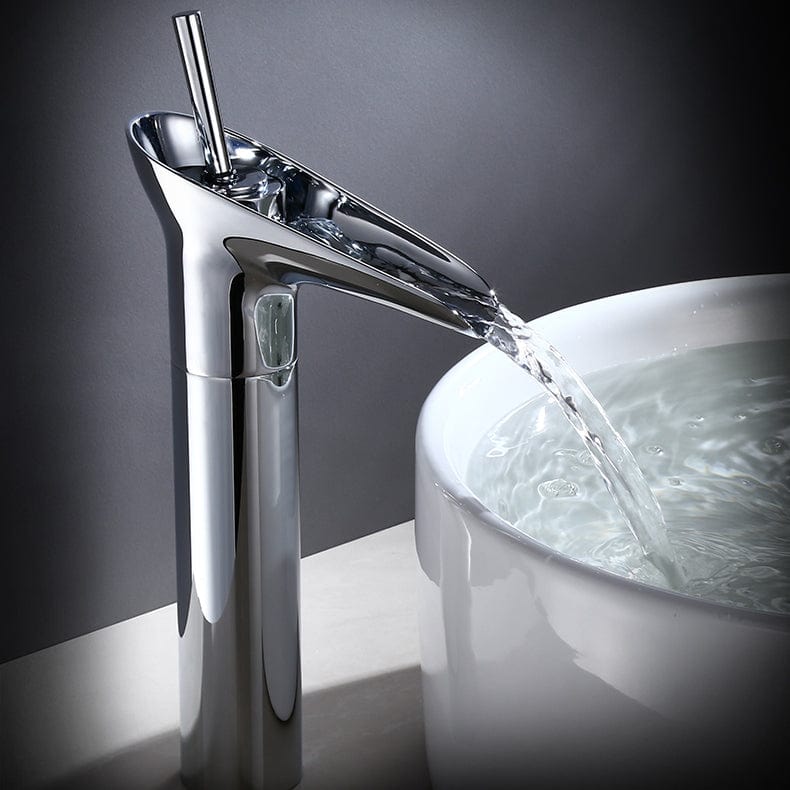 Baterie lavoar din alama, tip cascada, argintiu cromat