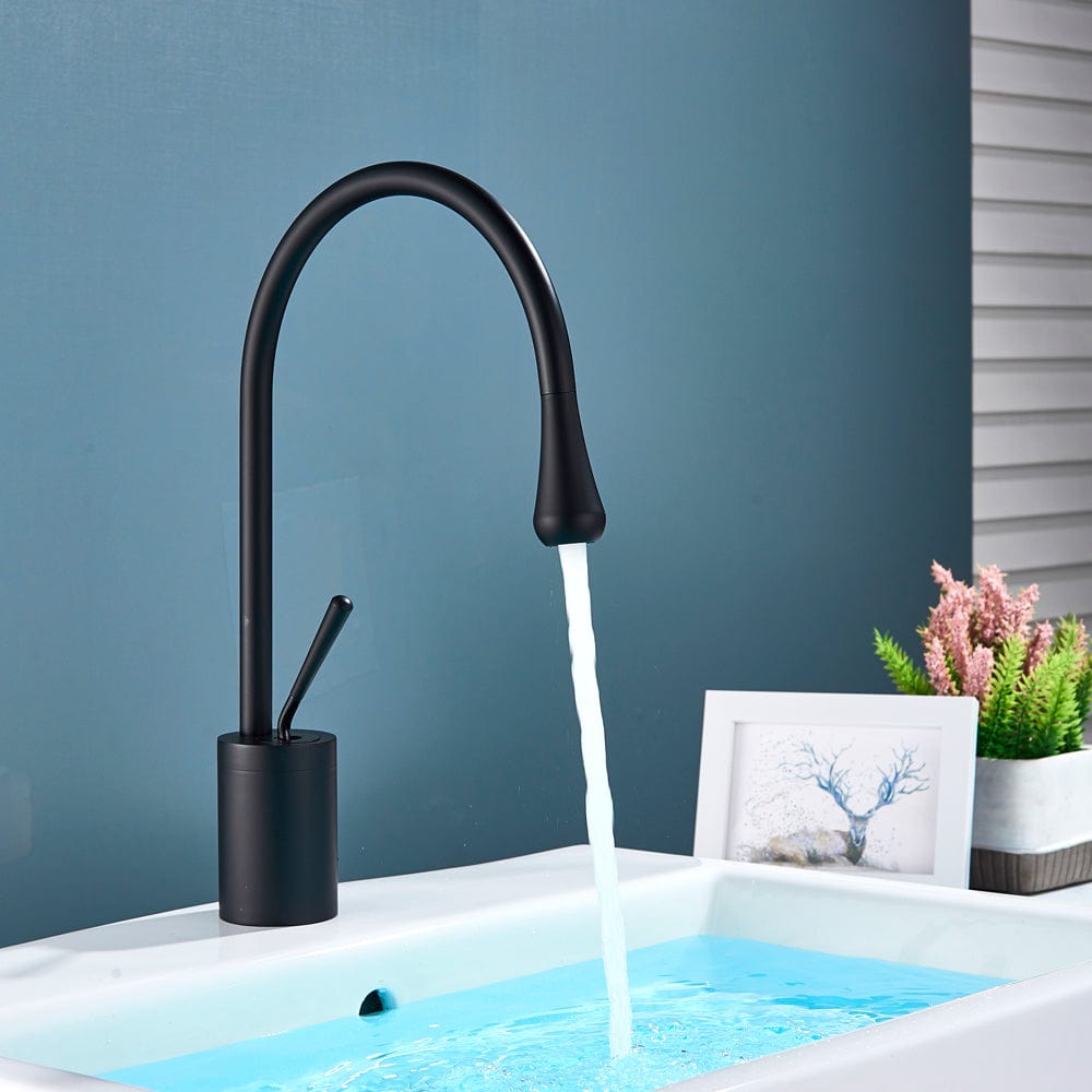 Baterie lavoar inalta Lebend, neagra, cu montare pe chiuveta