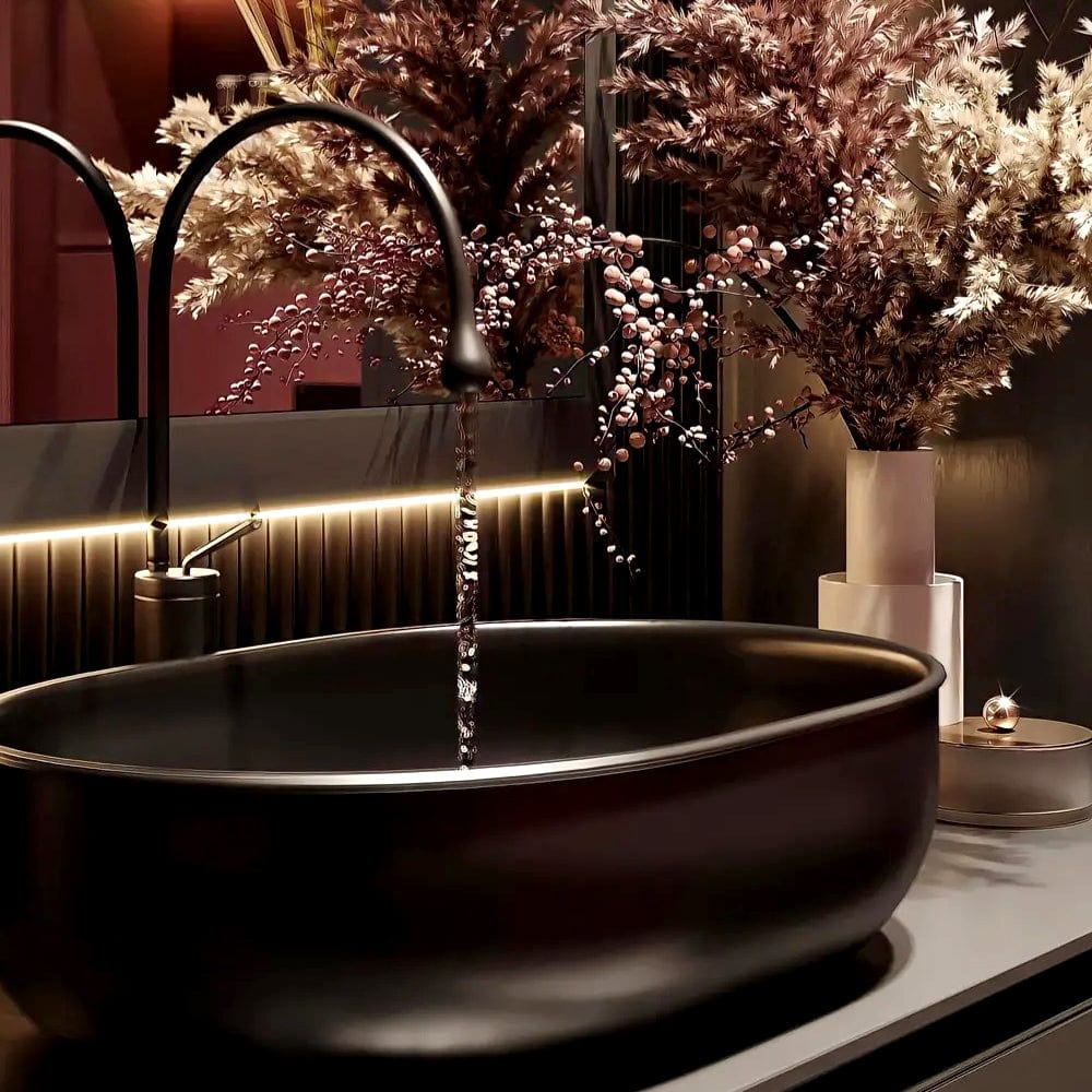 Baterie lavoar inalta Lebend, neagra, cu montare pe chiuveta