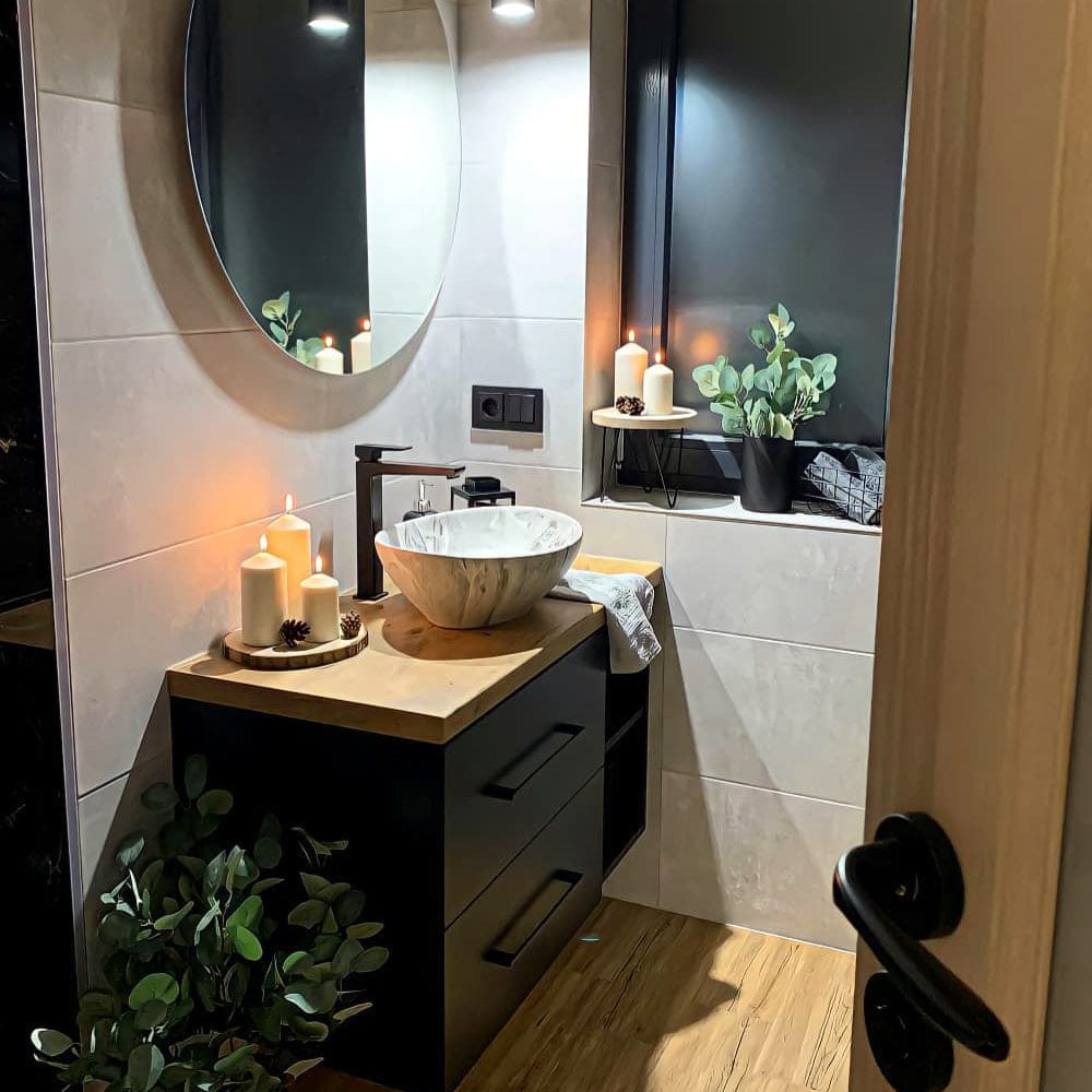 Baterie lavoar neagra, din alama cu montare in blat