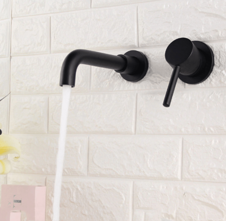 Baterie lavoar neagra Stev1203, din alama cu montare in perete