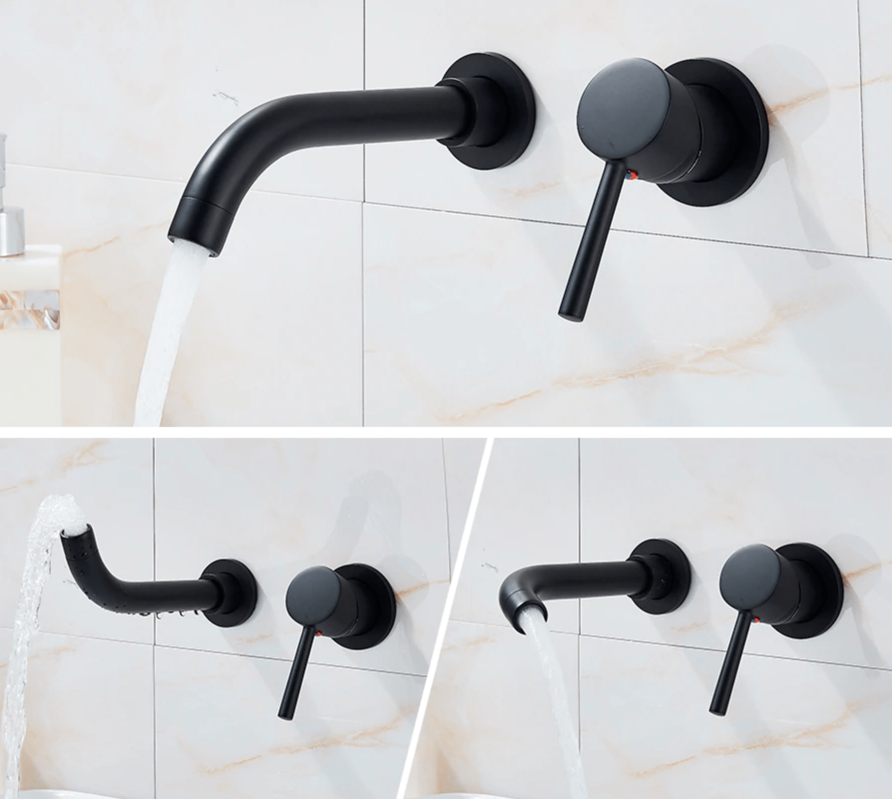 Baterie lavoar neagra Stev1203, din alama cu montare in perete