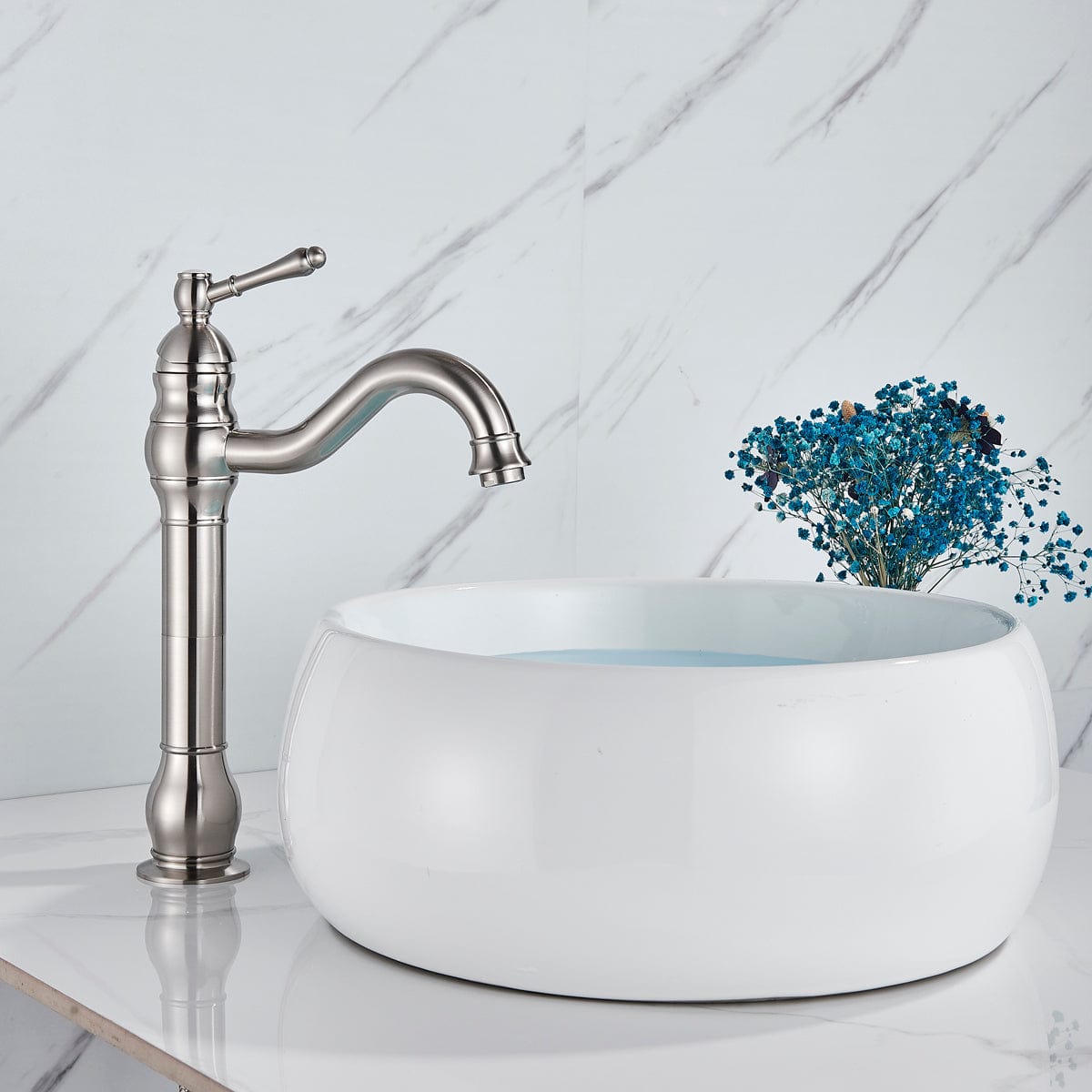 Baterie lavoar retro Groben Nose, montare pe blat, pipa flexibila 360 de grade, argintiu cromat