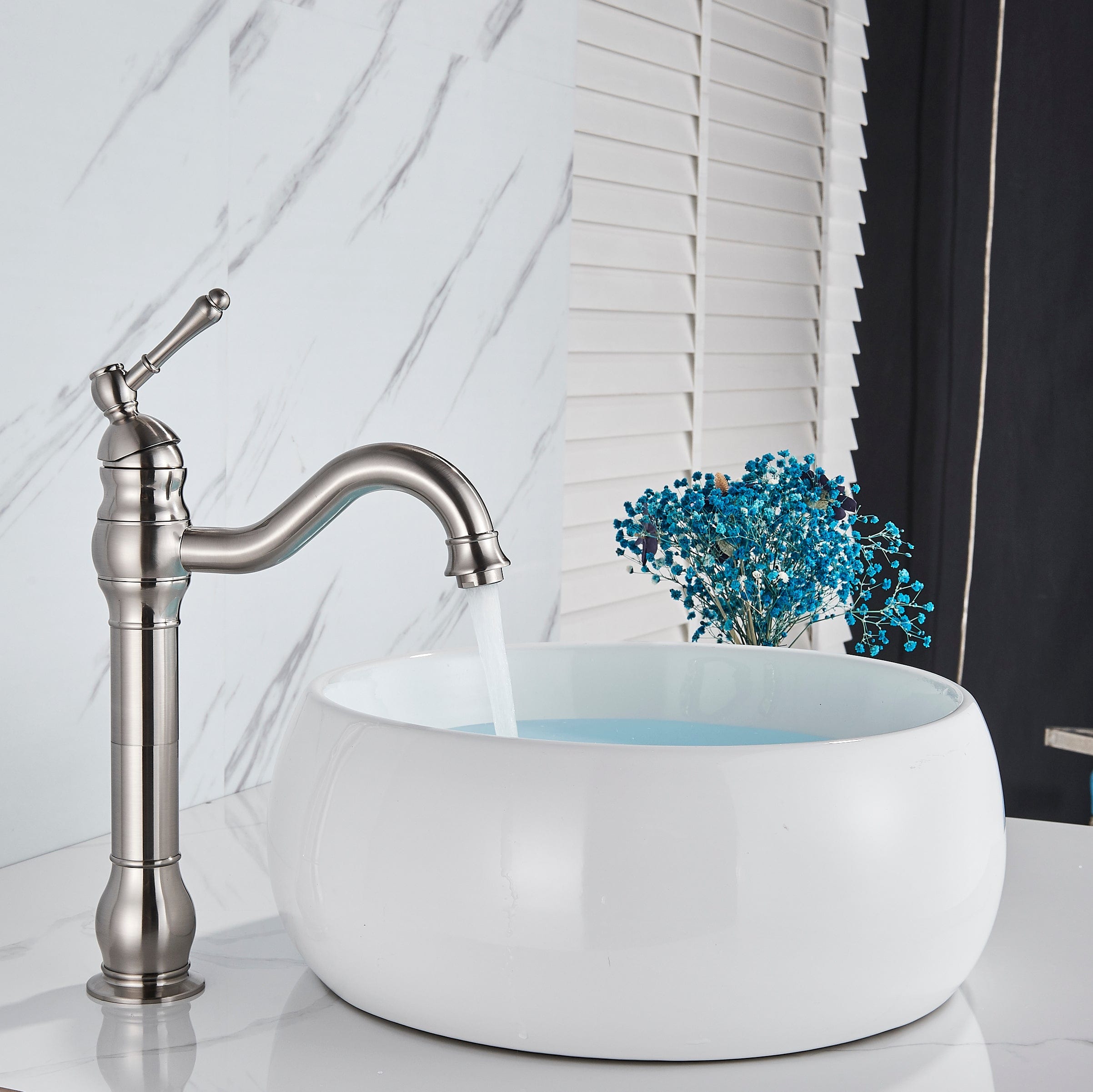 Baterie lavoar retro Groben Nose, montare pe blat, pipa flexibila 360 de grade, argintiu cromat