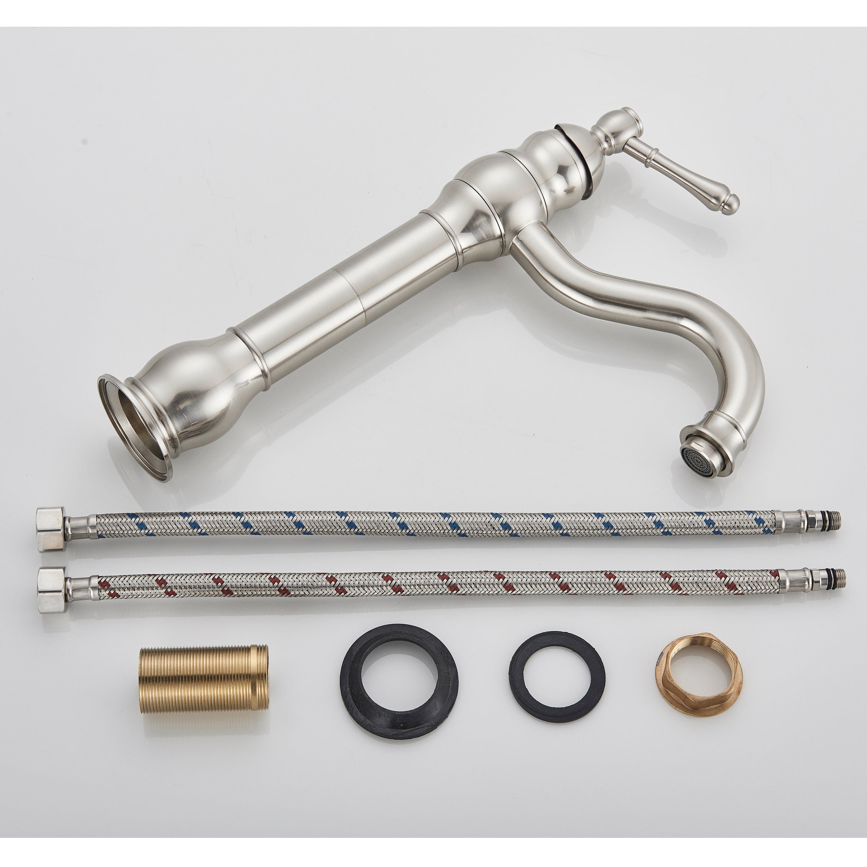 Baterie lavoar retro Groben Nose, montare pe blat, pipa flexibila 360 de grade, argintiu cromat