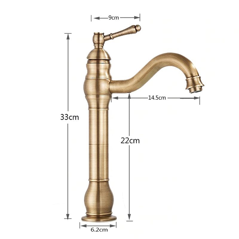 Baterie lavoar retro Groben Nose , montare pe blat, pipa flexibila 360 de grade, aurie antichizata