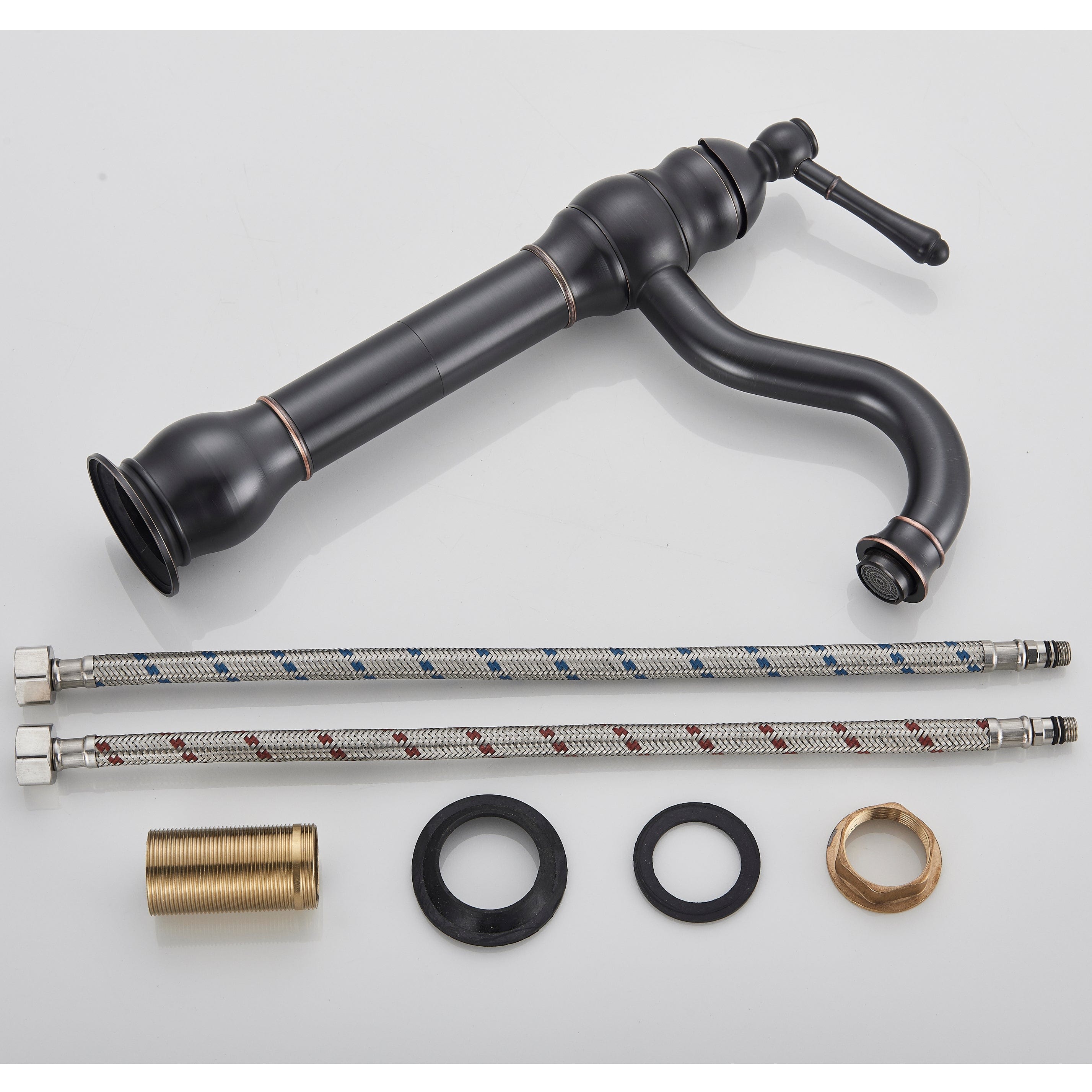 Baterie lavoar retro Groben Nose , montare pe blat, pipa flexibila 360 de grade, neagra