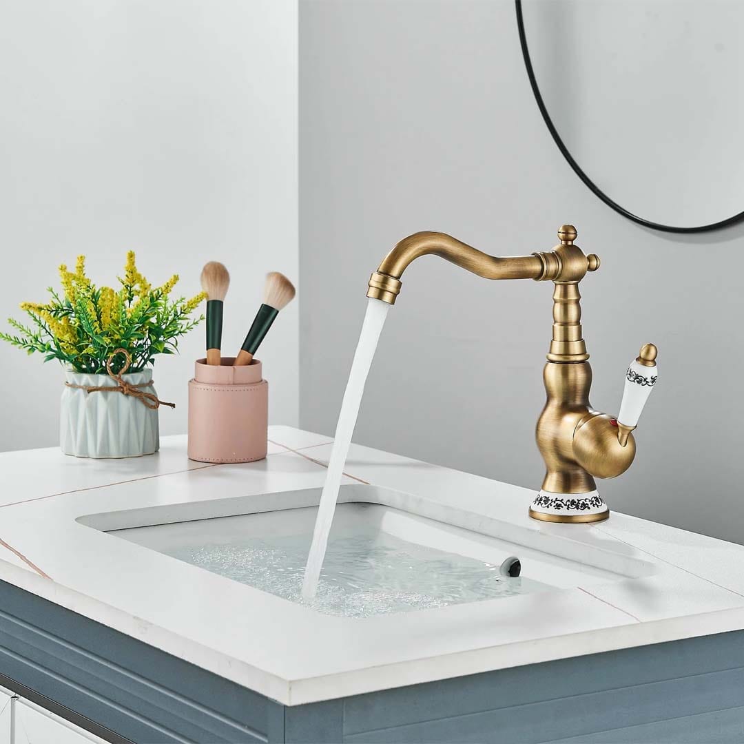 Baterie lavoar retro, montare pe blat, auriu mat