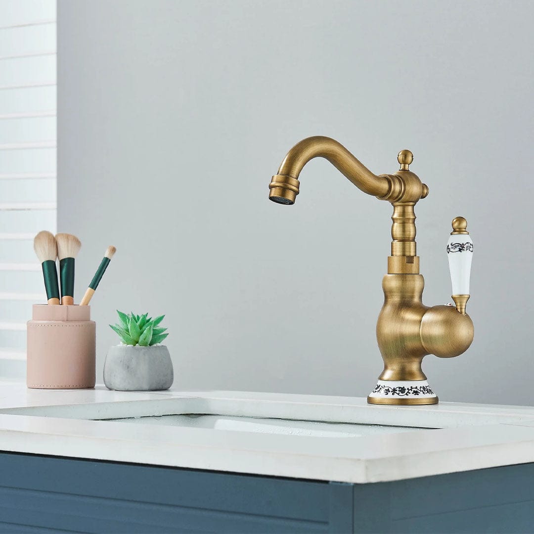 Baterie lavoar retro, montare pe blat, auriu mat