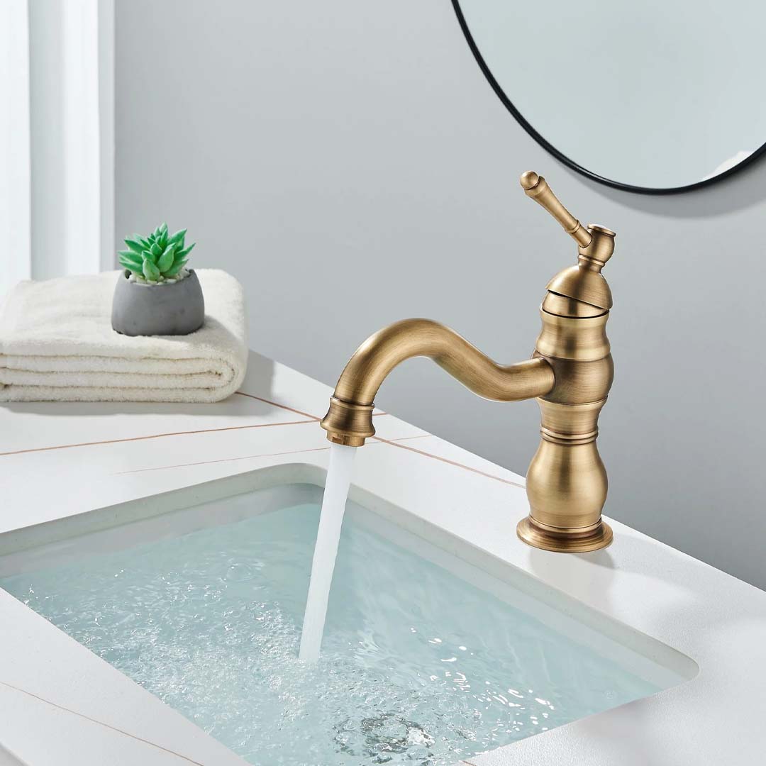 Baterie lavoar retro, montare pe blat, auriu mat