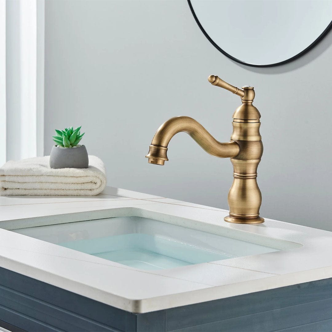 Baterie lavoar retro, montare pe blat, auriu mat