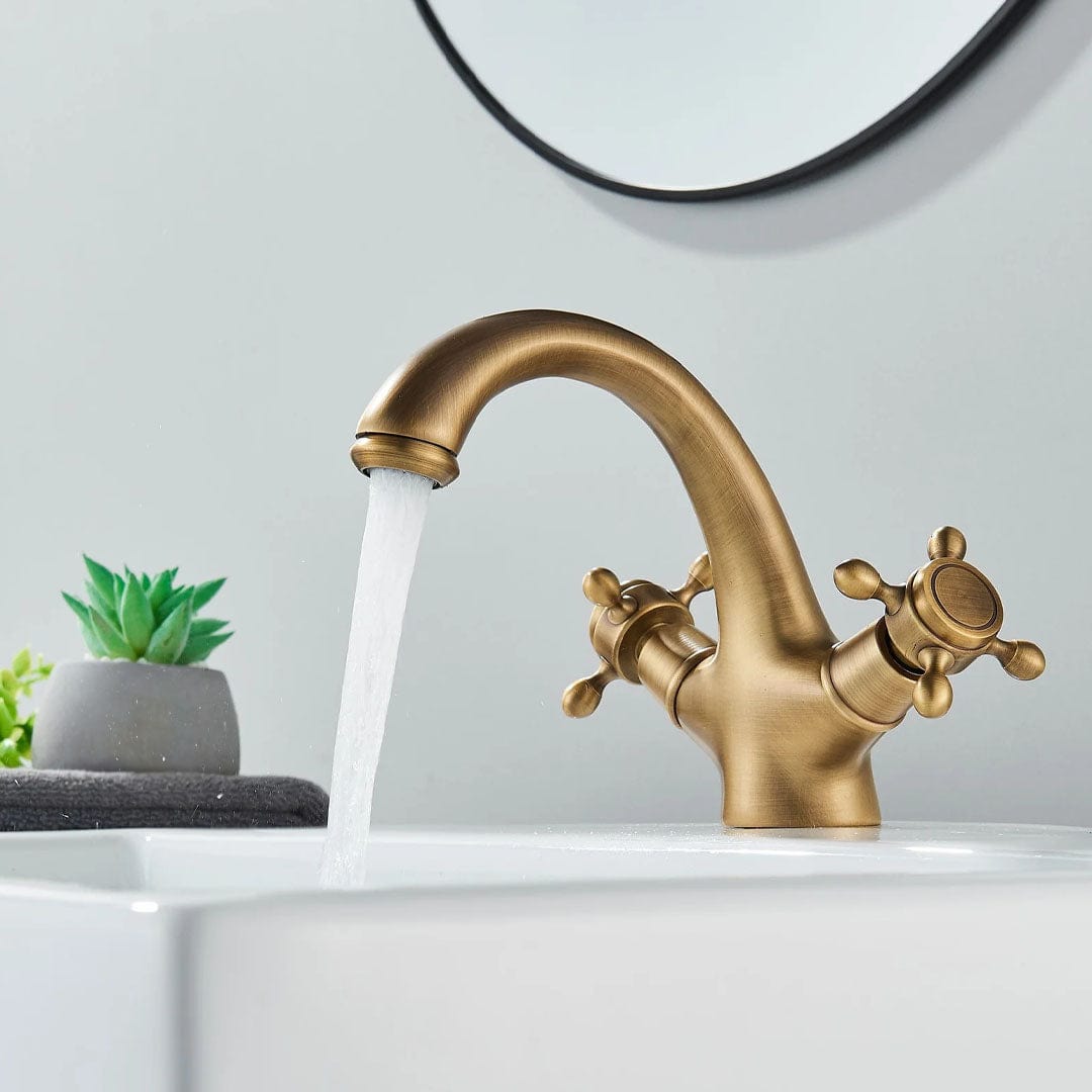 Baterie lavoar retro, montare pe blat, auriu mat