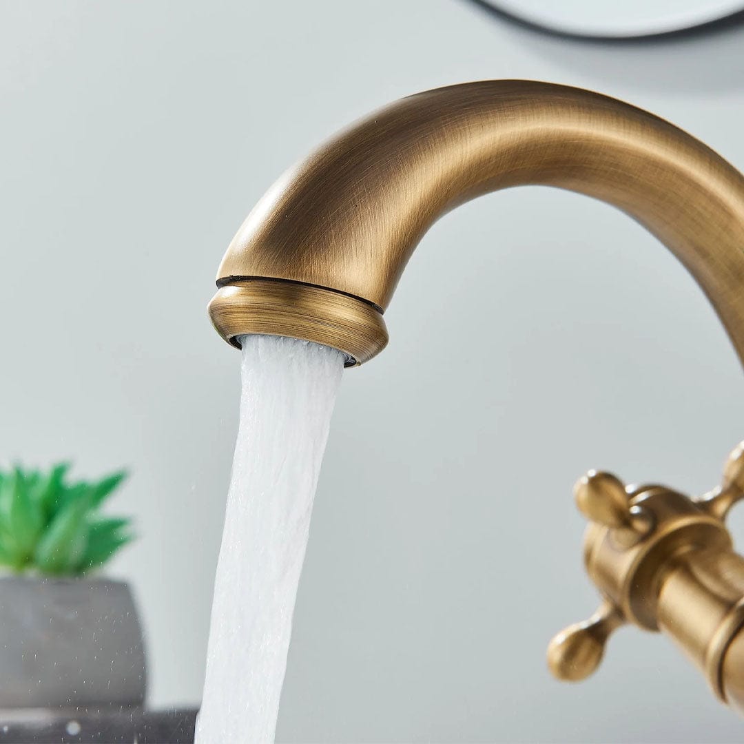 Baterie lavoar retro, montare pe blat, auriu mat