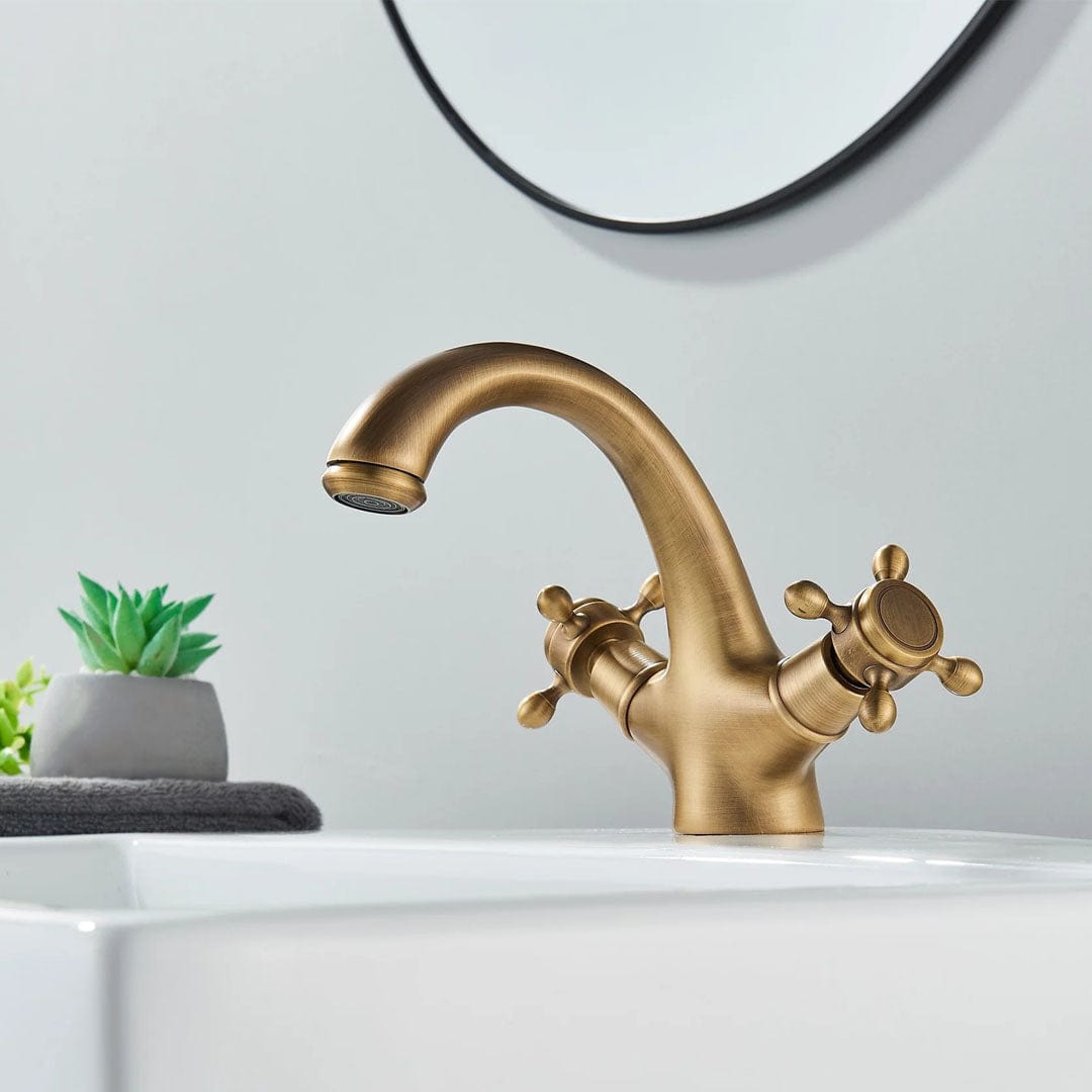 Baterie lavoar retro, montare pe blat, auriu mat