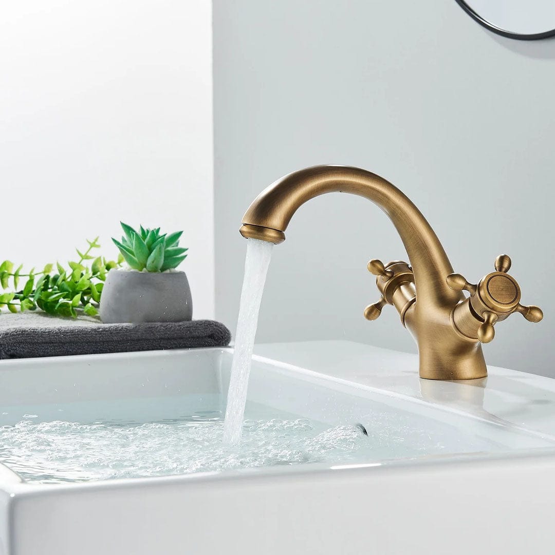 Baterie lavoar retro, montare pe blat, auriu mat