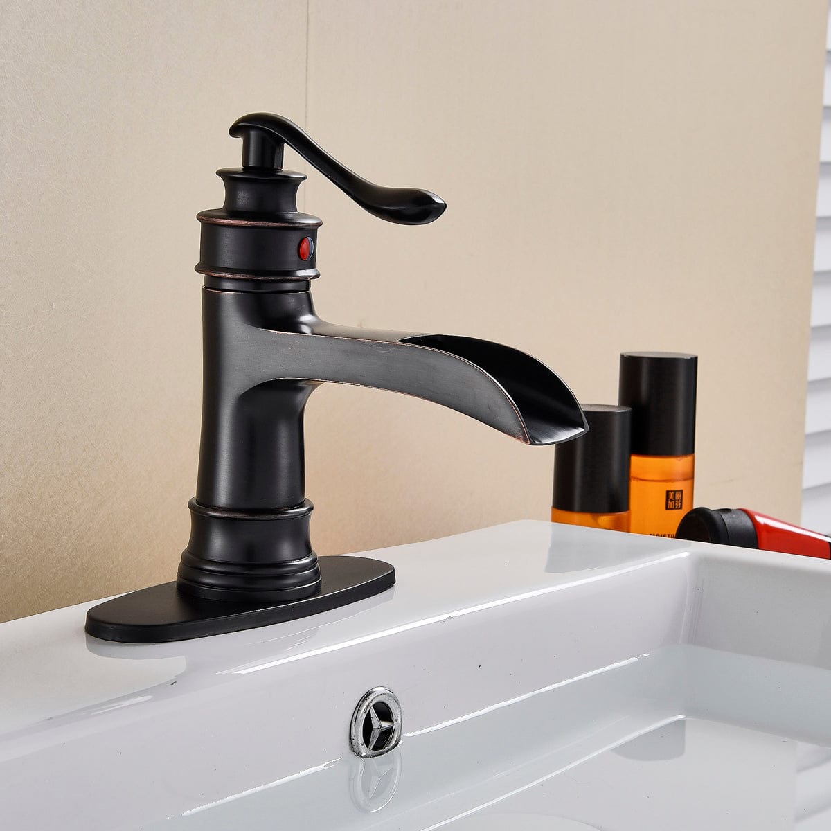 Baterie lavoar retro Stehen, neagra, montare pe chiuveta