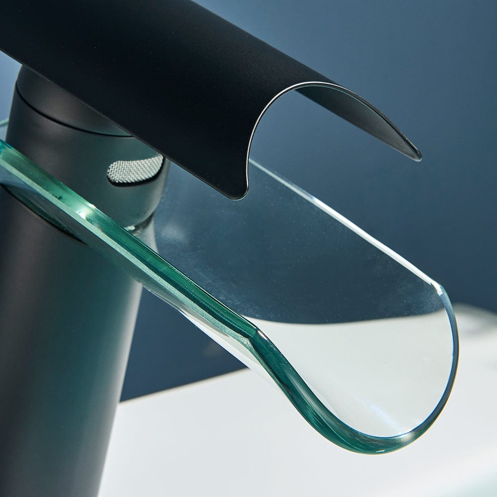 Baterie lavoar, tip cascada, cu un singur orificiu, negru mat