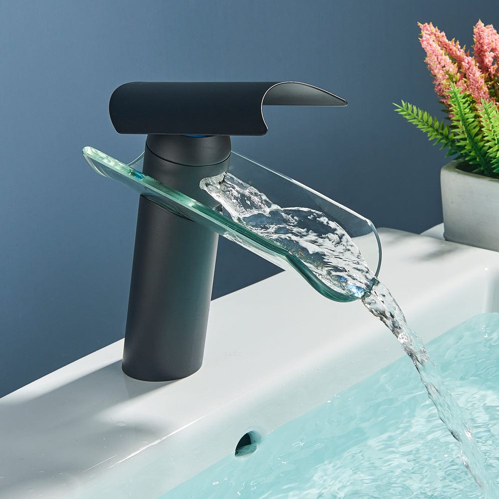 Baterie lavoar, tip cascada, cu un singur orificiu, negru mat