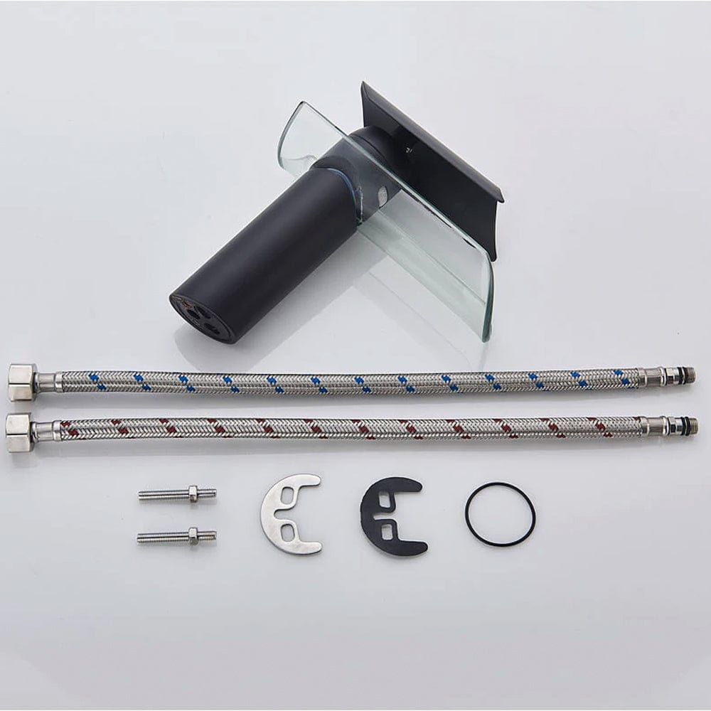 Baterie lavoar, tip cascada, cu un singur orificiu, negru mat