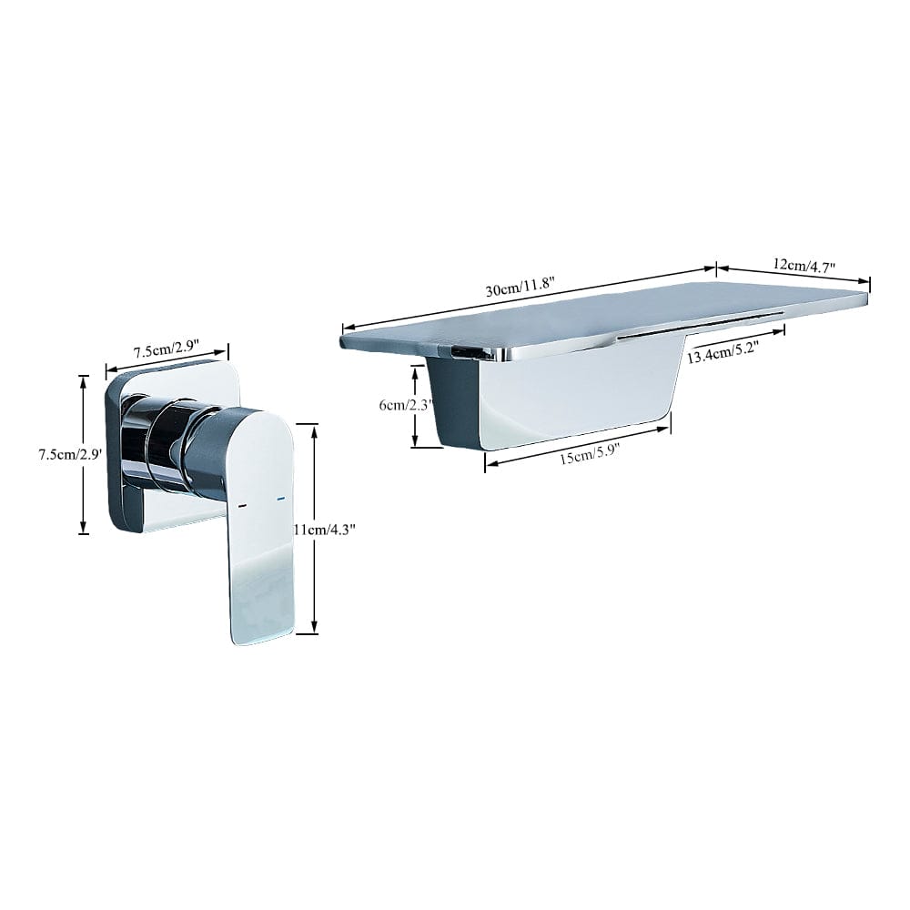 Baterie lavoar Waterfall, argintiu cromat, cu montare in perete, tip cascada