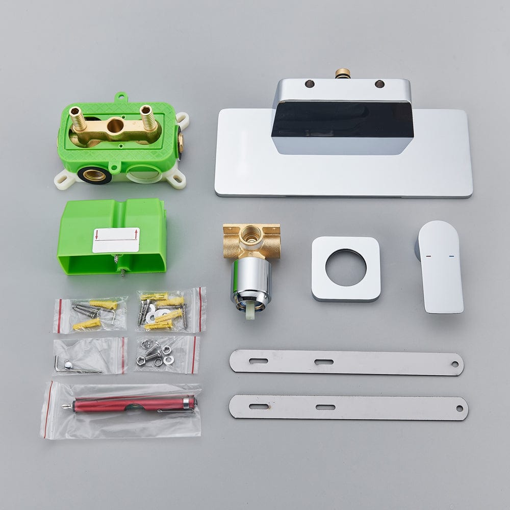 Baterie lavoar Waterfall, argintiu cromat, cu montare in perete, tip cascada