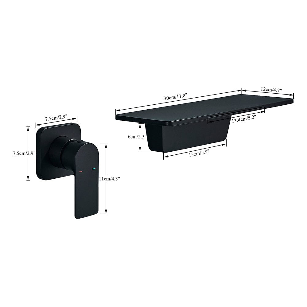 Baterie lavoar Waterfall, negru mat, cu montare in perete, tip cascada