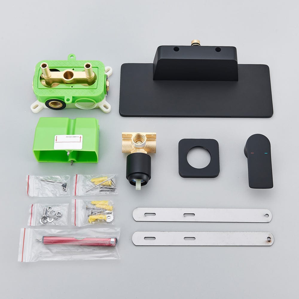 Baterie lavoar Waterfall, negru mat, cu montare in perete, tip cascada