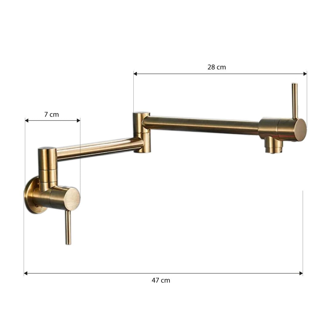 Baterie pentru aragaz din oțel masiv, cu montare pe perete și cu braț pliabil, auriu periat