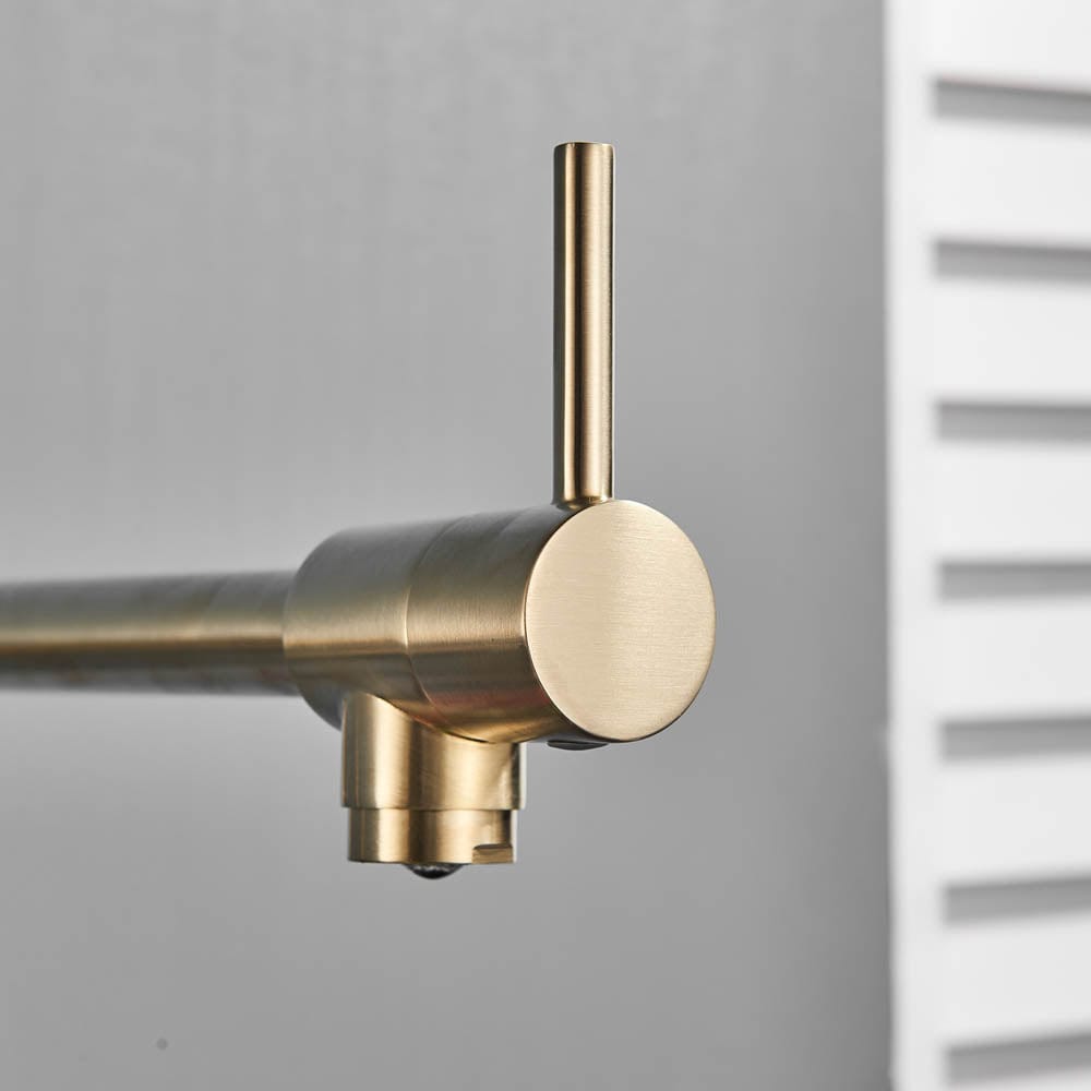 Baterie pentru aragaz din oțel masiv, cu montare pe perete și cu braț pliabil, auriu periat