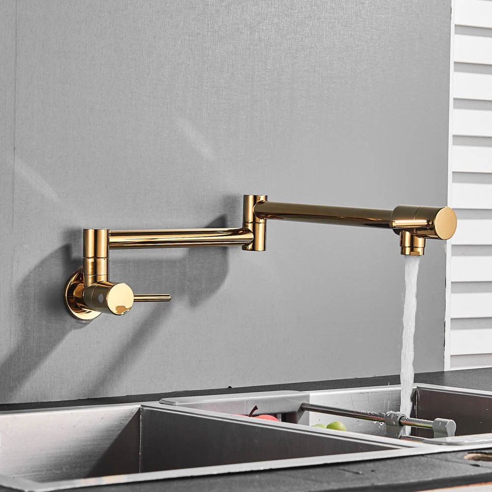 Baterie pentru aragaz din oțel masiv, cu montare pe perete și cu braț pliabil, auriu periat