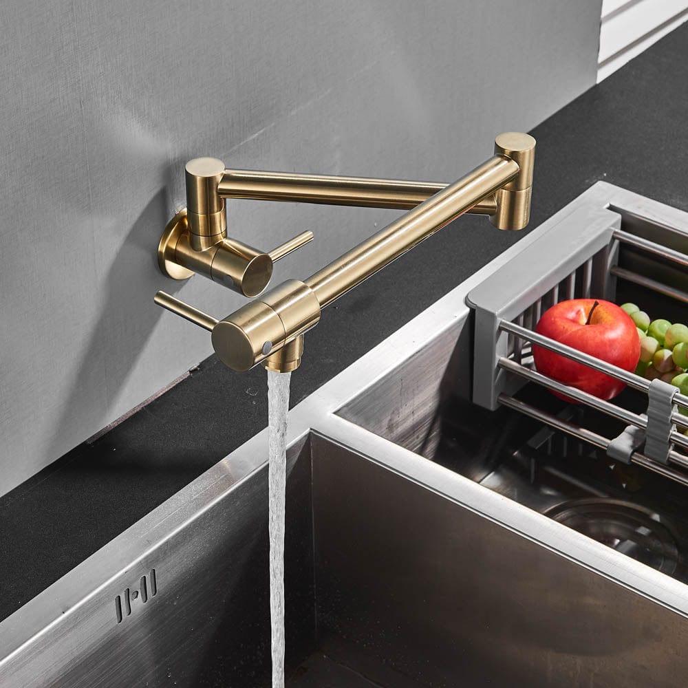 Baterie pentru aragaz din oțel masiv, cu montare pe perete și cu braț pliabil, auriu periat