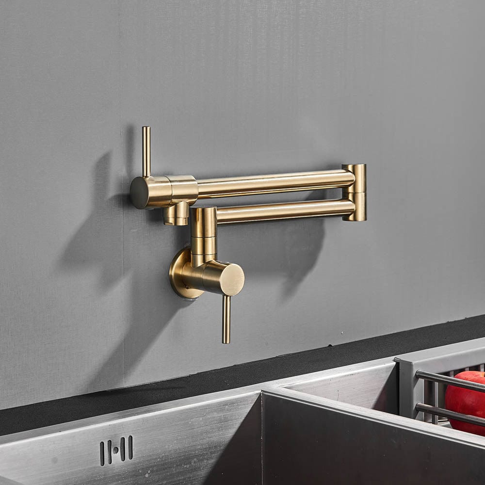 Baterie pentru aragaz din oțel masiv, cu montare pe perete și cu braț pliabil, auriu periat