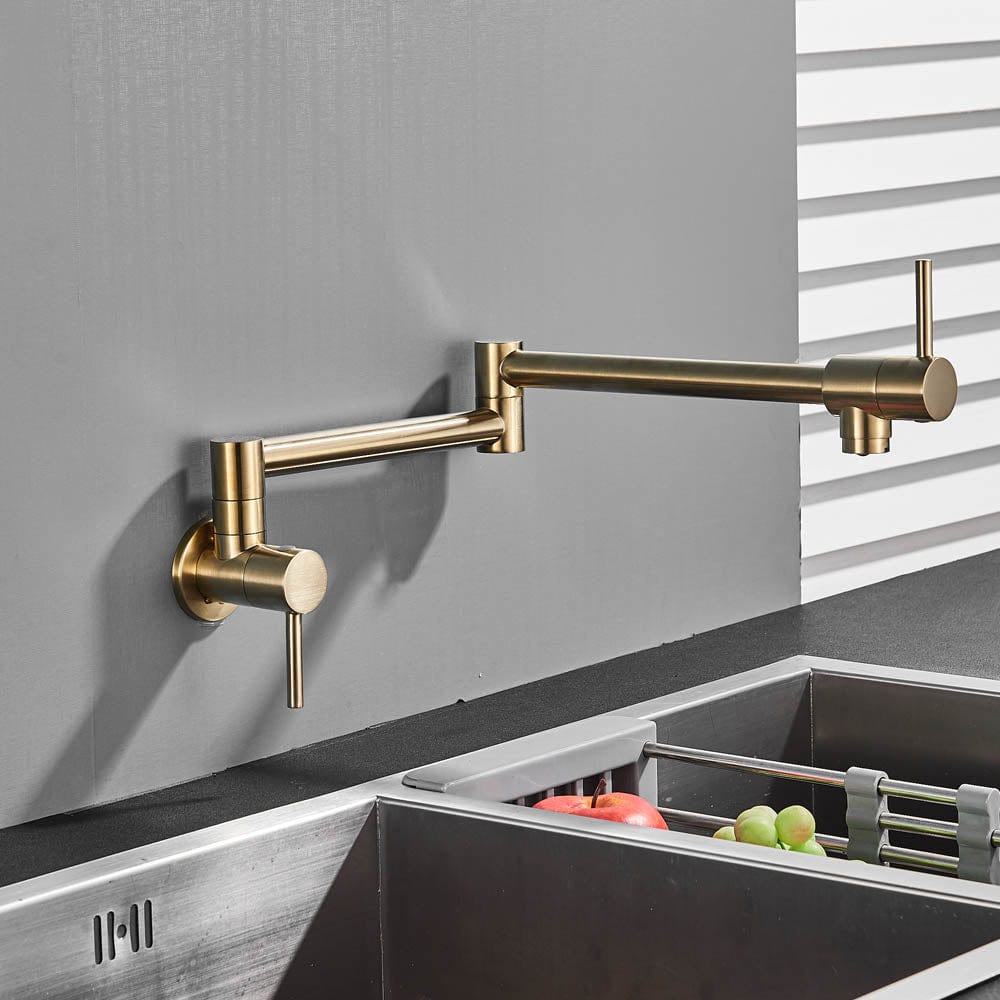 Baterie pentru aragaz din oțel masiv, cu montare pe perete și cu braț pliabil, auriu periat