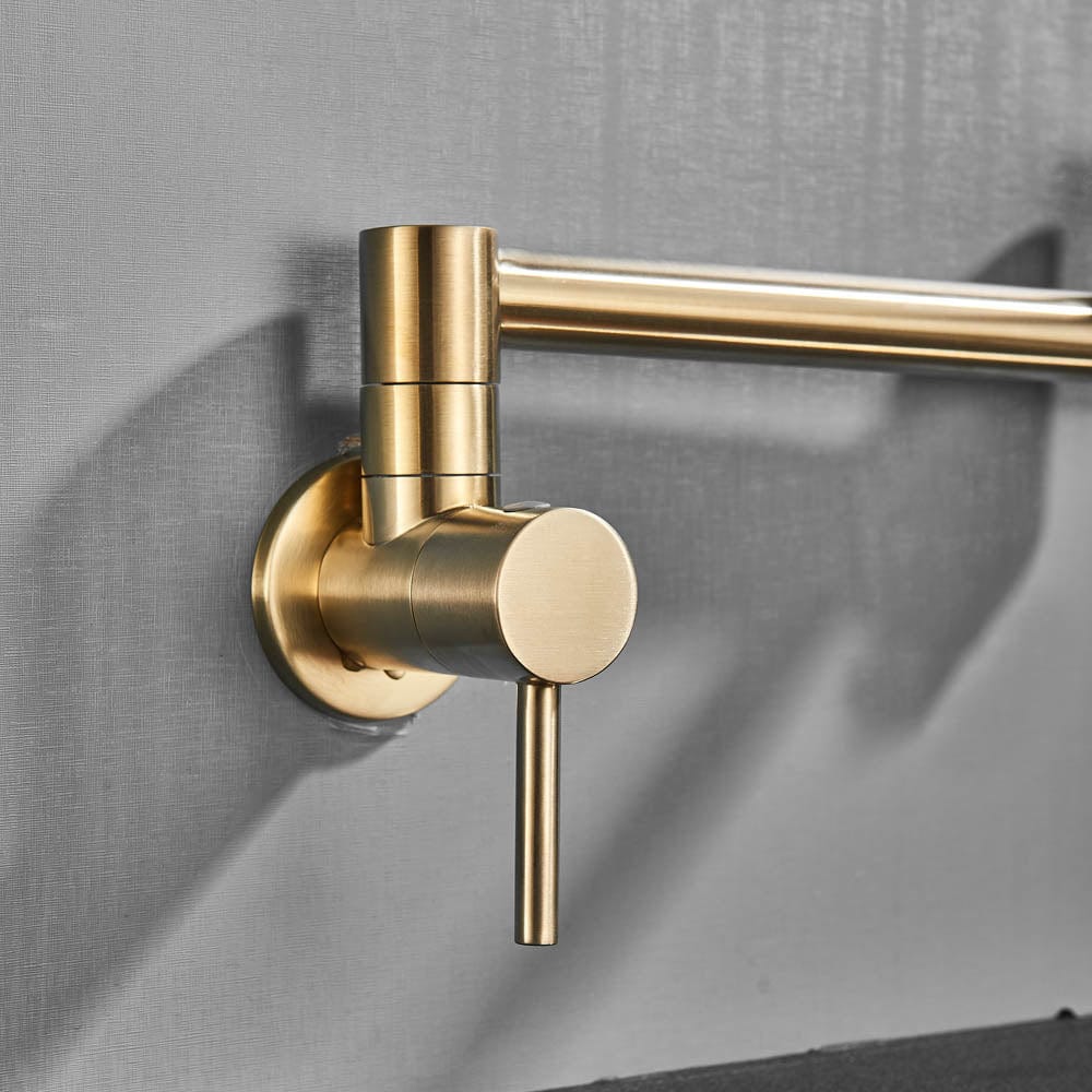 Baterie pentru aragaz din oțel masiv, cu montare pe perete și cu braț pliabil, auriu periat