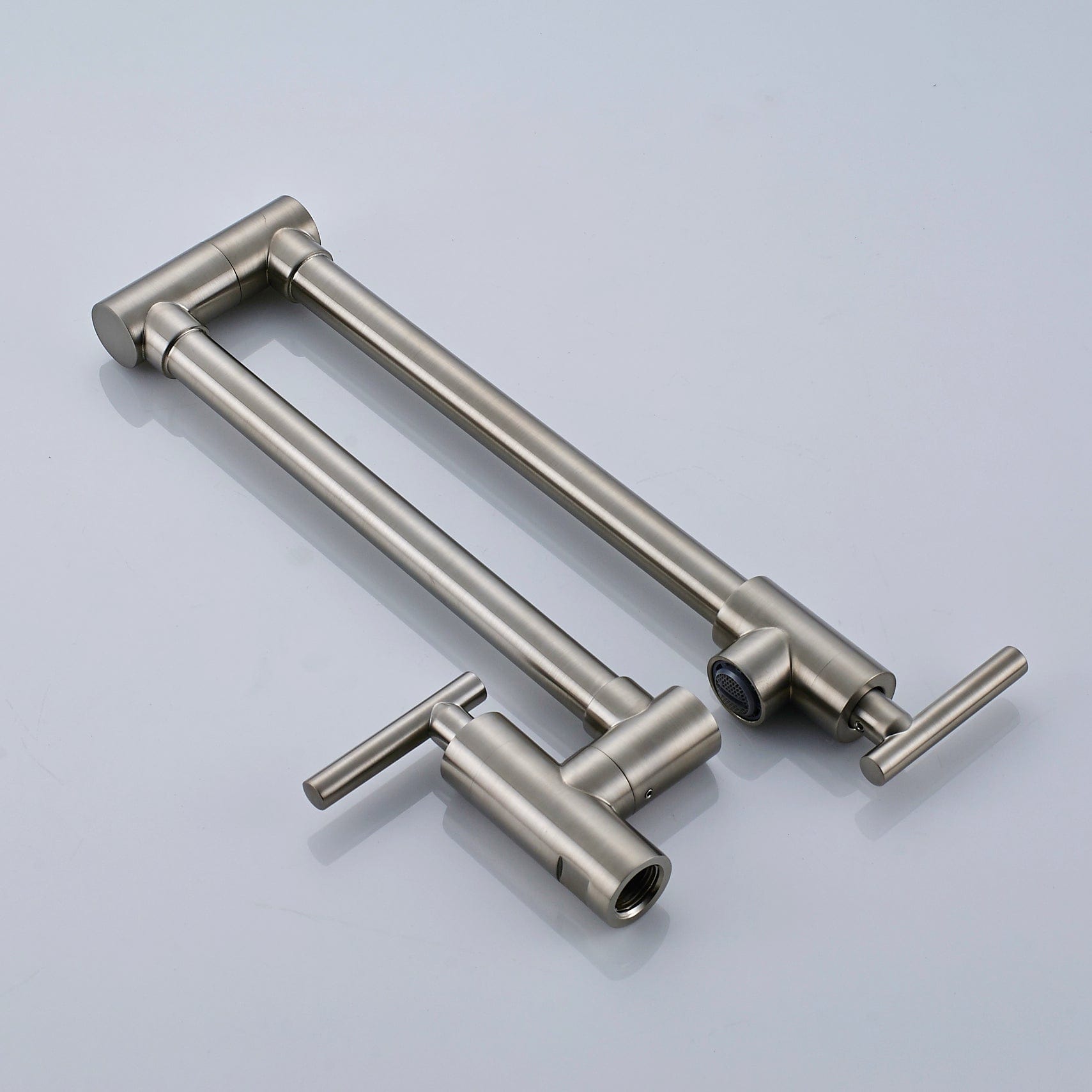 Baterie pentru aragaz din otel masiv, cu montare pe perete si cu brat pliabil, arginitiu nichelat (semilucios)