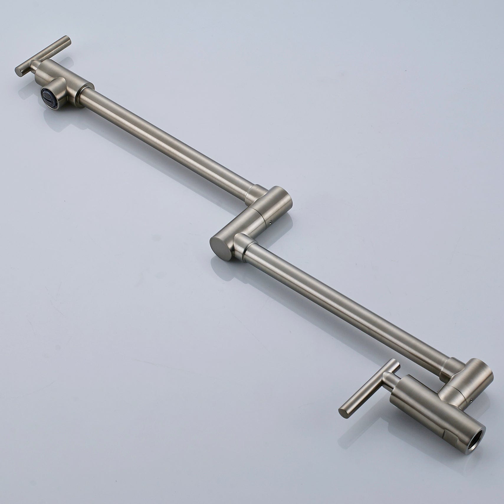 Baterie pentru aragaz din otel masiv, cu montare pe perete si cu brat pliabil, arginitiu nichelat (semilucios)