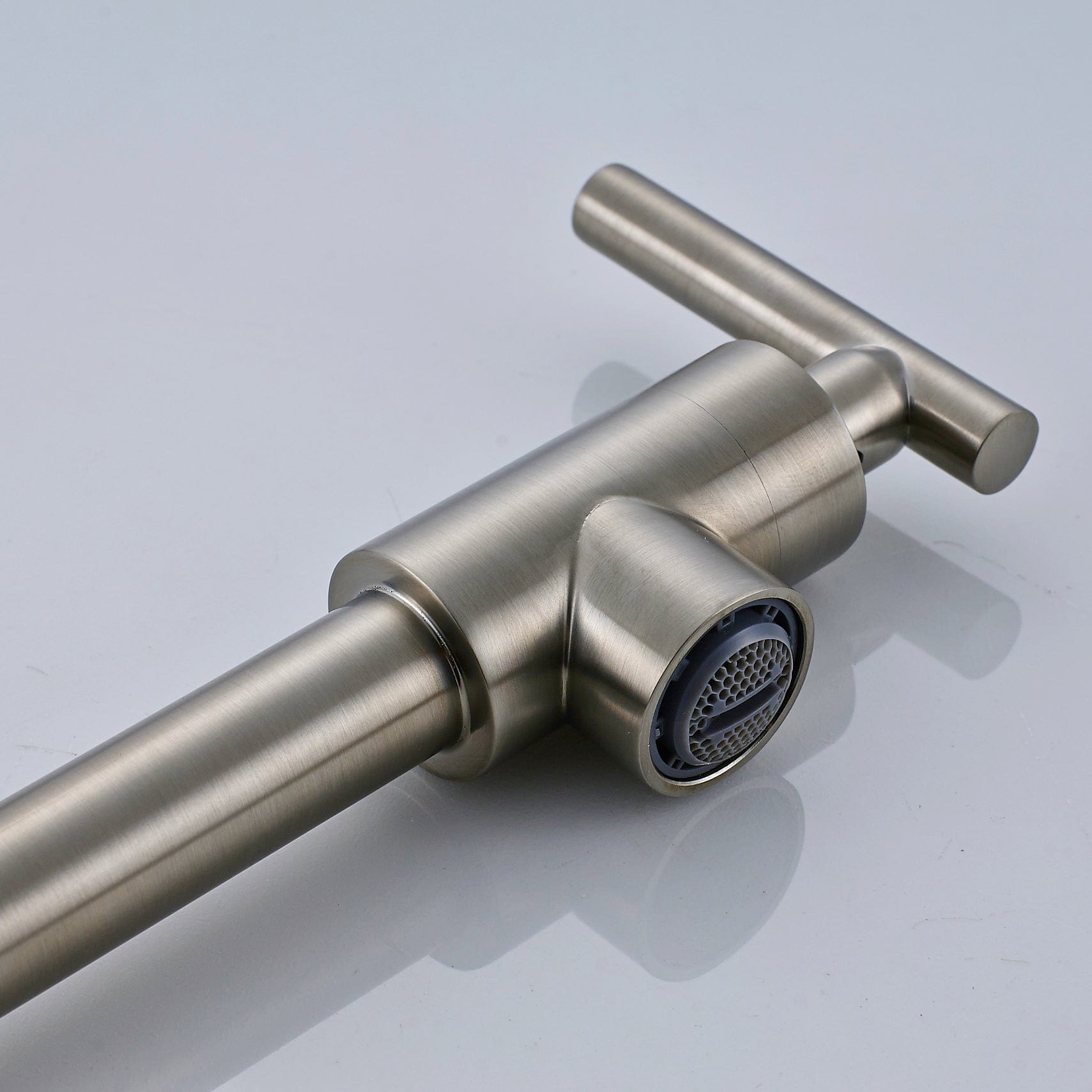 Baterie pentru aragaz din otel masiv, cu montare pe perete si cu brat pliabil, arginitiu nichelat (semilucios)