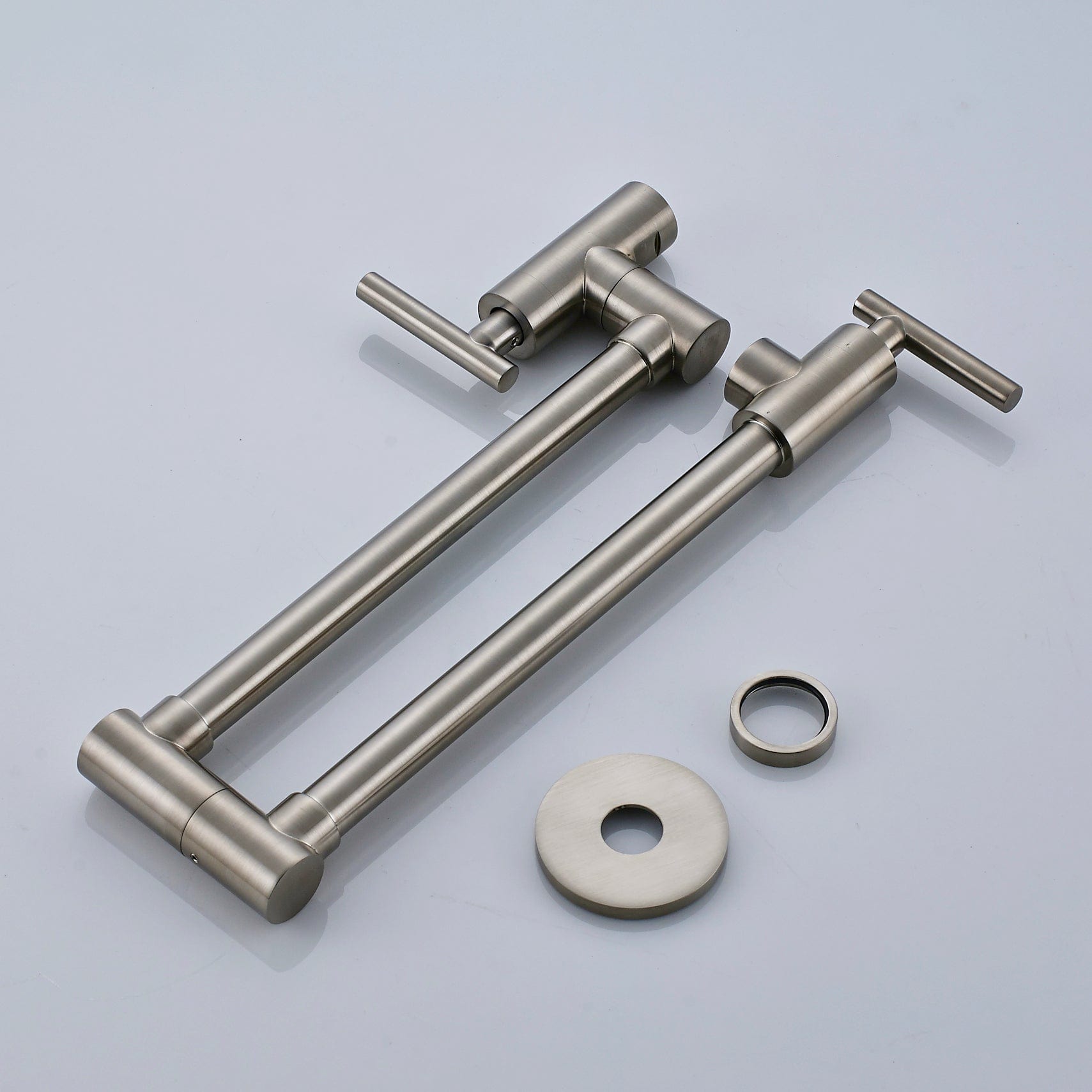 Baterie pentru aragaz din otel masiv, cu montare pe perete si cu brat pliabil, arginitiu nichelat (semilucios)