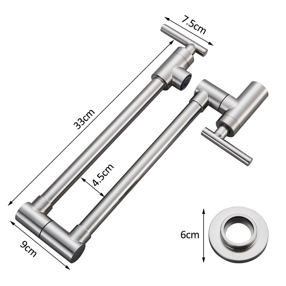 Baterie pentru aragaz din otel masiv, cu montare pe perete si cu brat pliabil, arginitiu nichelat (semilucios)
